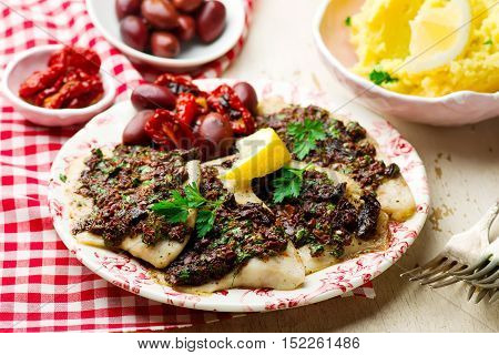 Mediterranean Spiced Fish Fillets . seletive focus