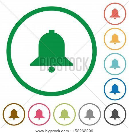 Set of bell color round outlined flat icons on white background