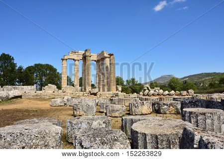 The temple of Zeus in the ancient Nemea archeological site Peloponnese Greece