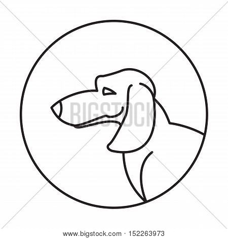 Dog head dachshund in a linear style. Snout animal in round, vector illustration