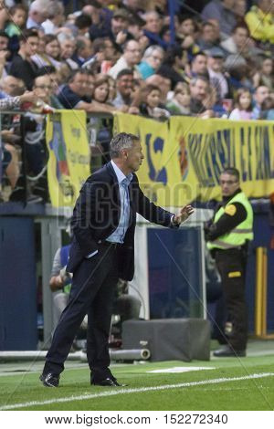 VILLARREAL, SPAIN - OCTOBER 16th: Villarreal Coach Fran Escriba during La Liga soccer match between Villarreal CF and R.C. Celta de Vigo at El Madrigal Stadium on October 16, 2016 in Villarreal, Spain