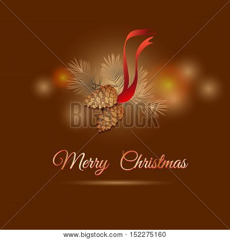 Vector illustration of christmas  design pine branch and cones. Pinecone Xmas vintage card.