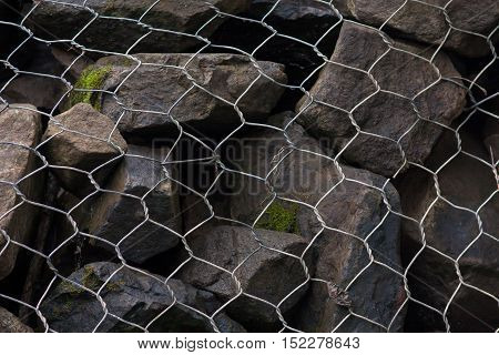 gabion wall from steel mesh with stones