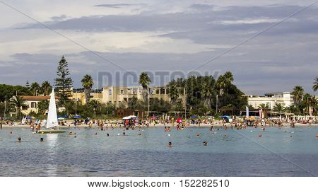 CAGLIARI, ITALY - October 8, 2016: Overview of the Poetto beach - Sardinia