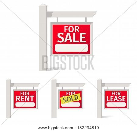 Real Estate Signs, red plate with a field for notes on the pole