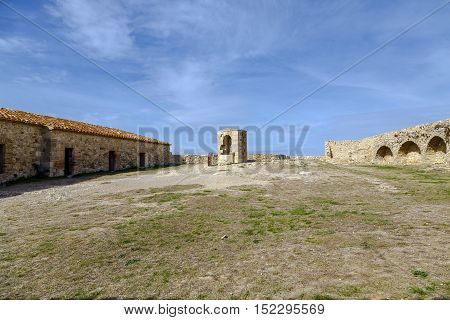Courtyard of weapons Castle of Morella the province of Castellon Spain. Maestrazgo in Valencia Spain