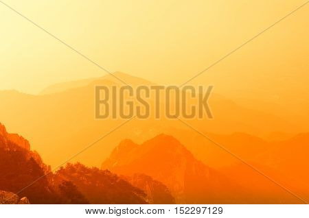 The Taishan Mountain range in the morning light in Shandong province China.