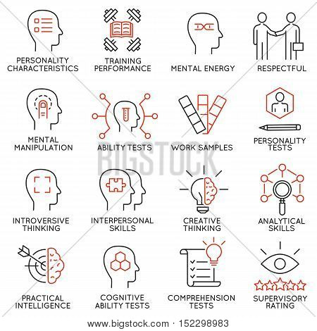 Vector set of 16 icons related to business management strategy career progress and business process. Mono line pictograms and infographics design elements