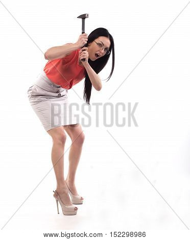 Business Sexy Girl With A Hammer In His Hand.