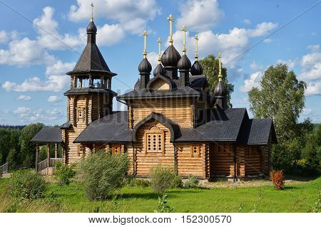 Wooden church of All Saints of Siberia on the Tura river. Verkhoturie. Sverdlovsk region. Russia.
