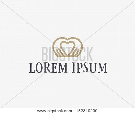 Heart hands vector logotype. Spa beauty salon massage logo icon design. Charity medical sign symbol