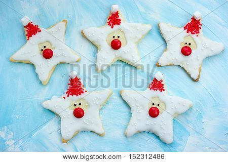 Christmas cookies santa claus creative idea for treats kids funny edible santas of star cookies recipe holiday baking Christmas background