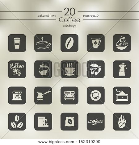 coffee modern icons for mobile interface on blurred background