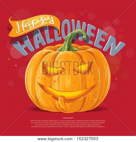 Happy Halloween banner, orange pumpkin lantern vector illustration