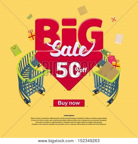 Big sale icons buy now discount Vector illustration in flat cartoon style isolated from the background