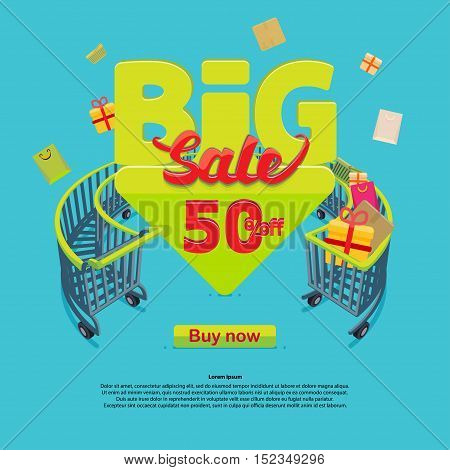 Big sale icons buy now discount Vector illustration in flat cartoon style isolated from the background