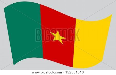 Cameroonian national official flag. African patriotic symbol banner element background. Correct colors. Flag of Cameroon waving on gray background vector