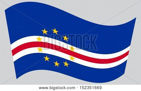Cape Verdean national official flag. African patriotic symbol banner element background. Correct colors. Flag of Cape Verde waving on gray background vector