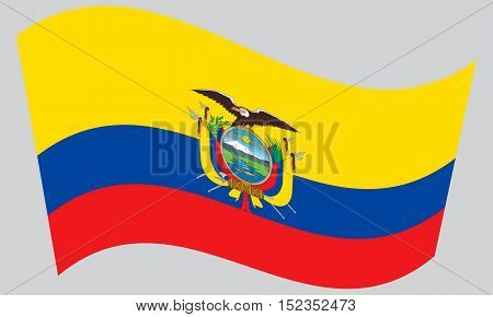 Ecuadorian national official flag. Patriotic symbol banner element background. Correct colors. Flag of Ecuador waving on gray background vector