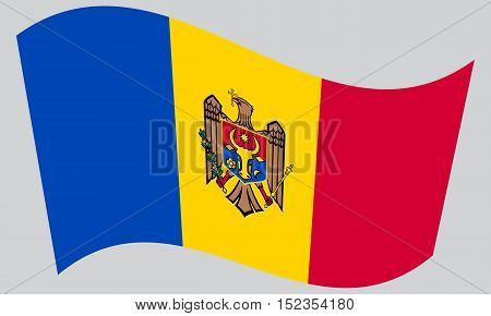 Moldovan national official flag. Patriotic symbol banner element background. Correct colors. Flag of Moldova waving on gray background vector