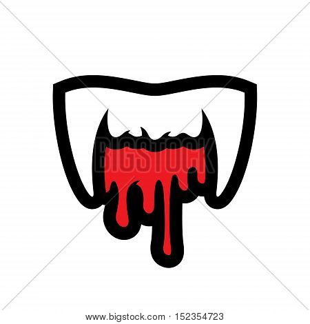 White fangs and blood. Isolated on a white Background