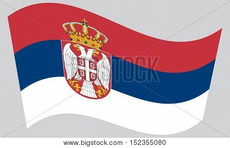 Serbian national official flag. Patriotic symbol banner element background. Correct colors. Flag of Serbia waving on gray background vector