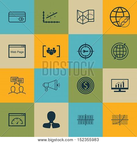 Set Of 16 Universal Editable Icons For Project Management, Advertising And Airport Topics. Includes