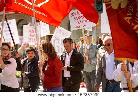 Sodertalje, Sweden - May 1, 2012: The Social Democrats' May Day traditional protest march.