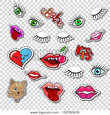 Big set of Girl Fashion Comics Style Patch Badges, Stickers kit, Funny Pins, Skech Cartoon Labels