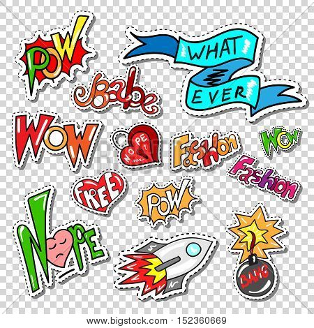 Big set of Girl Fashion Comics Style Patch Badges, Stickers kit, Funny Pins, Skech Cartoon Labels