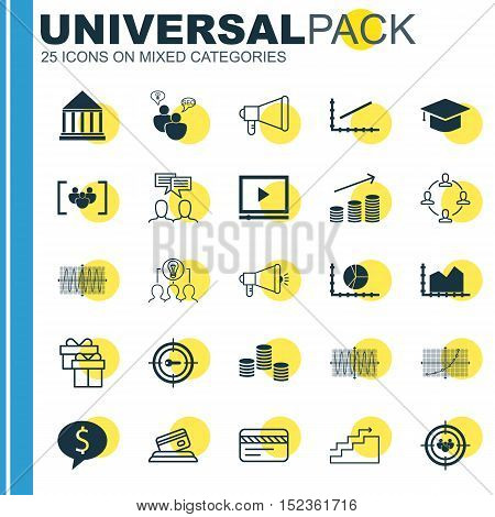 Set Of 25 Universal Editable Icons For Statistics, Travel And Marketing Topics. Includes Icons Such