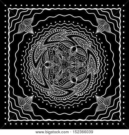 Black and white oriental bandana scarf design. Vector illustration