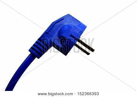 Blue electrical plug and electrical cord isolated on white background.