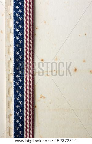 Background for American documentary or history. Old Binder paper with stars and stripes tapestry.  