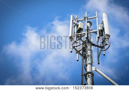 Mobile phone base station with blue sky background
