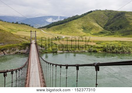 Katun river Bridge near the Multa village. Altai republic