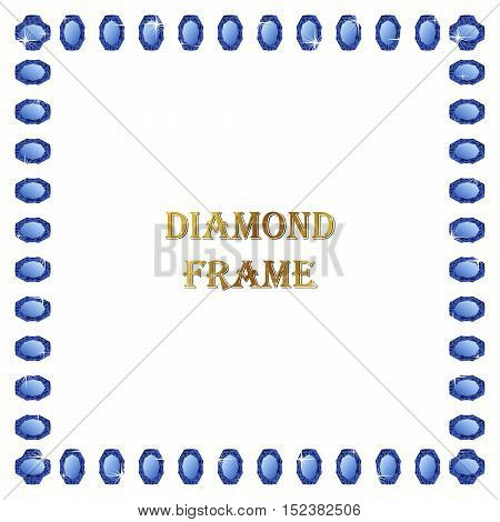Sapphire square frame. Vector illustration jewelry. Abstract vector border on white background.