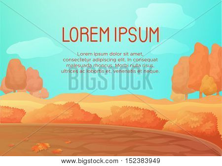 Autumn background banner. Seasonal sale poster, concept, flyer. Cartoon landscape. Brochure template. Autumn park vector illustration