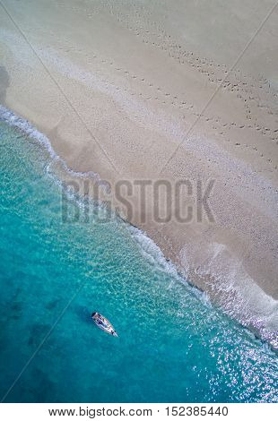 Aerial of the amazing Kathisma beach in Lefkada island Greece