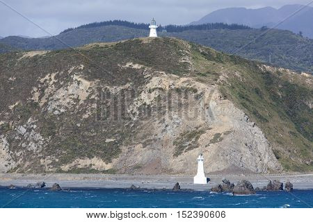 Two lighthouses built at the entrance to Wellington city (New Zealand).