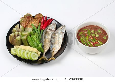 Thai local popular food as spicy shrimp paste dip ,