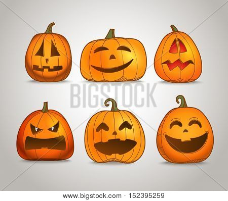Different color pumpkins silhouettes vector set 