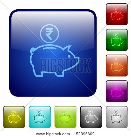Set of indian Rupee piggy bank color glass rounded square buttons