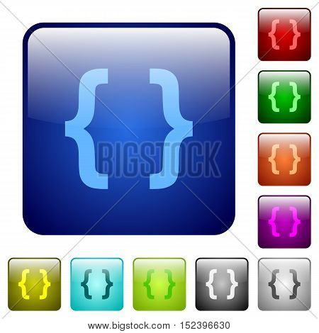 Set of programming code color glass rounded square buttons