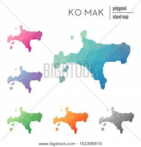 Set Of Vector Polygonal Ko Mak Maps Filled With Bright Gradient Of Low Poly Art. Multicolored Island