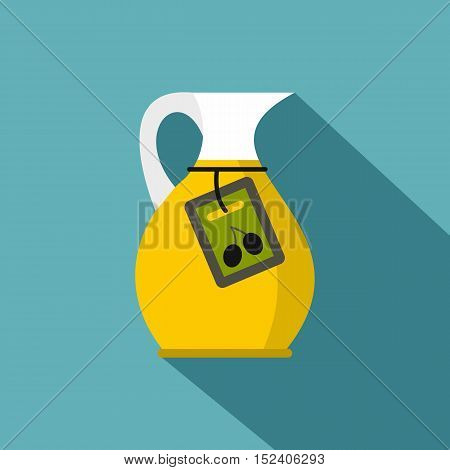 Jug with olive oil icon. Flat illustration of jug with olive oil vector icon for web