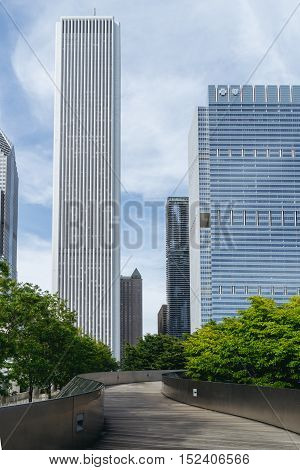 Millennium Park Chicago USA - September 24 2015: Public BP walkway in Millenium park. Millenium Park is one of the parks major attractions.