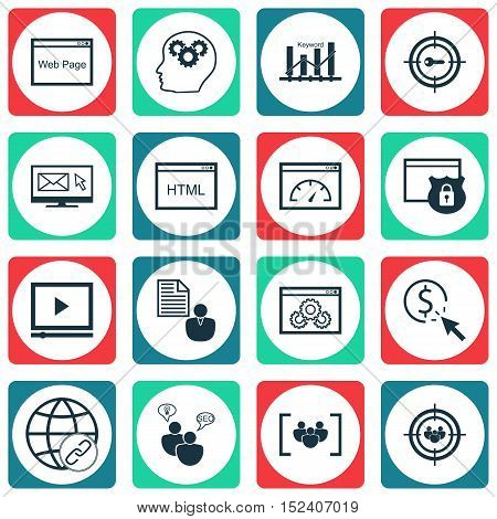 Set Of Marketing Icons On Brain Process, Keyword Optimisation And Connectivity Topics. Editable Vect