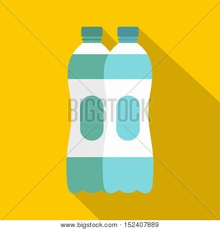 Two plastic bottles of water icon. Flat illustration of two bottles of water vector icon for web isolated on yellow background