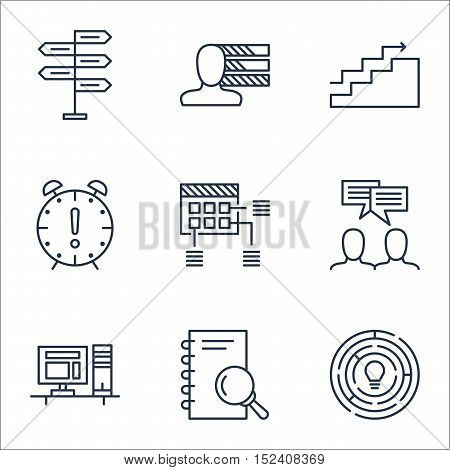 Set Of Project Management Icons On Discussion, Growth And Schedule Topics. Editable Vector Illustrat